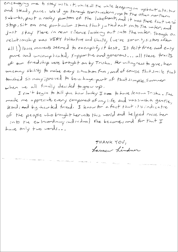 Letter from Lauren Lindner