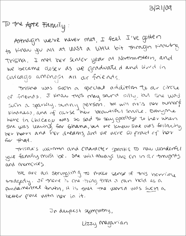 Letter from Lizzy Magarian